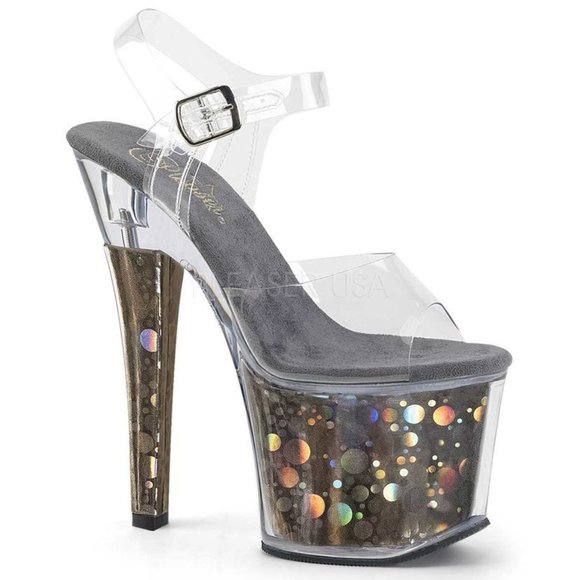 Pleaser Shoes - Pleaser Clear Gunmetal Hologram Heels sz 6